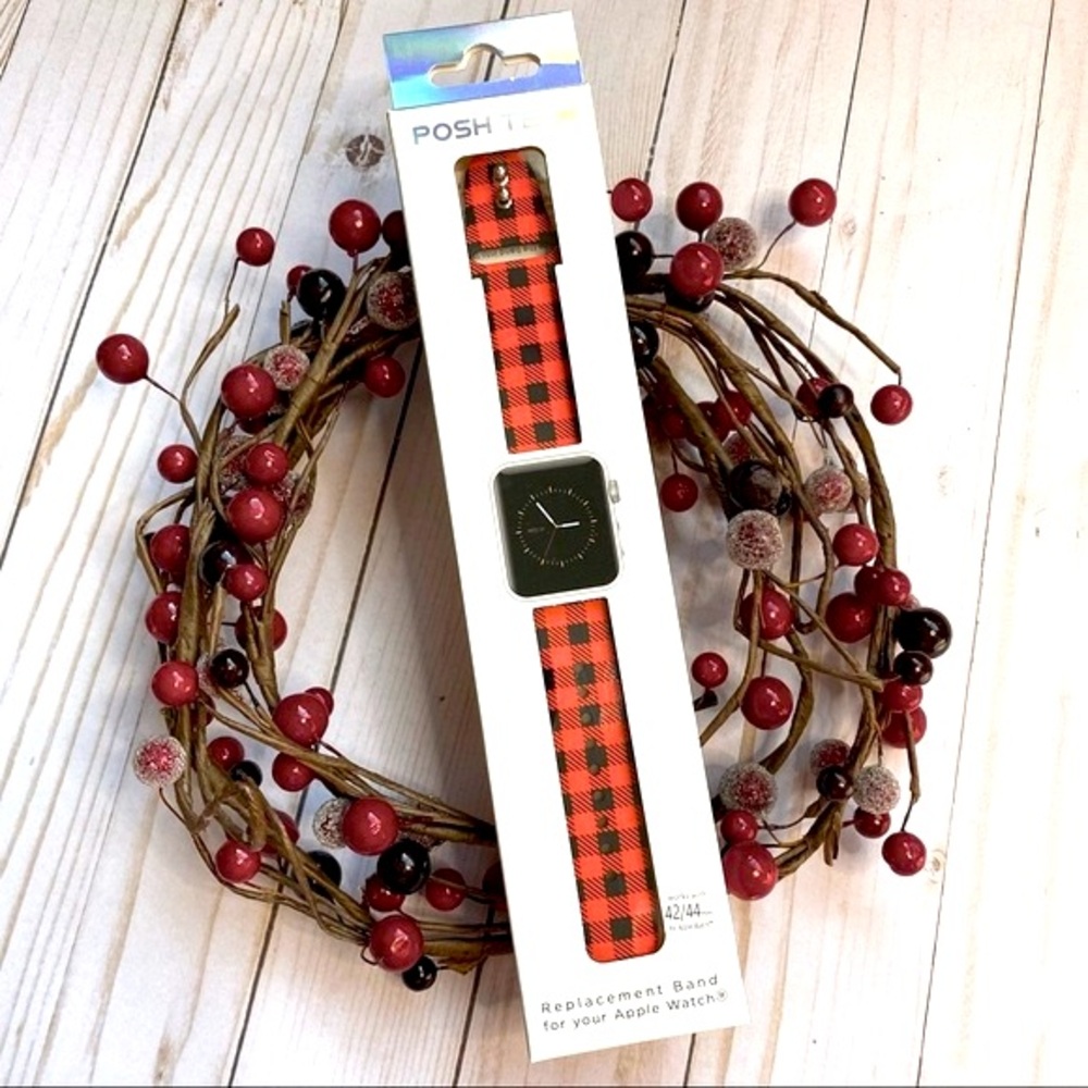 Posh Tech Apple Watch Silicone Adjustable Band Red Black Plaid 42/44mm NEW